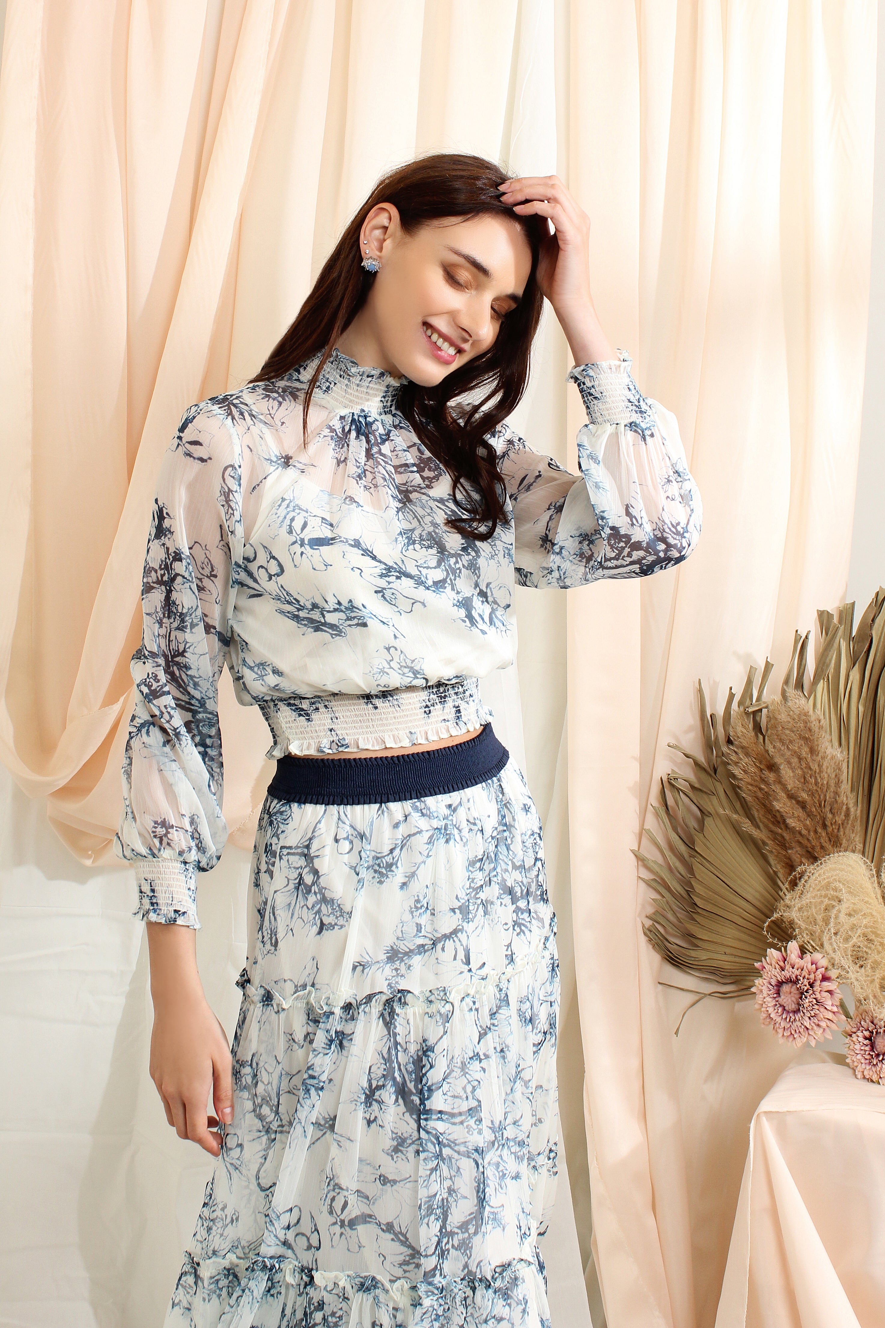 Ruffle Chiffon Sets With Floral Prints