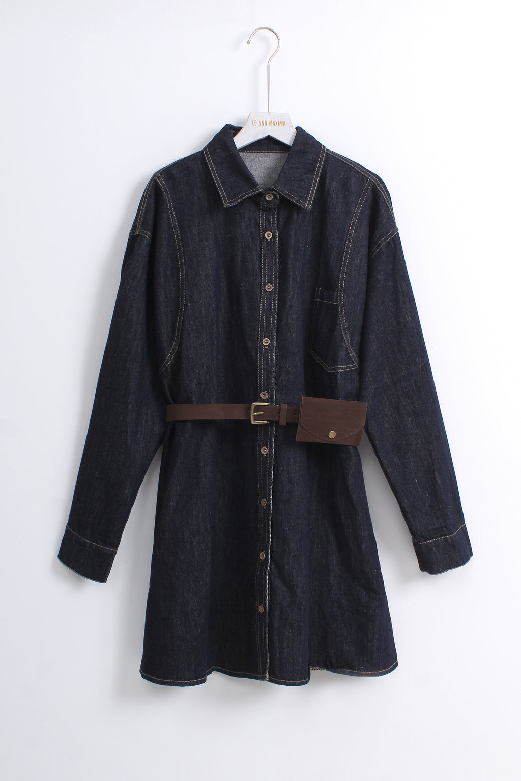 Denim Shirt Dress with Belt (L size)