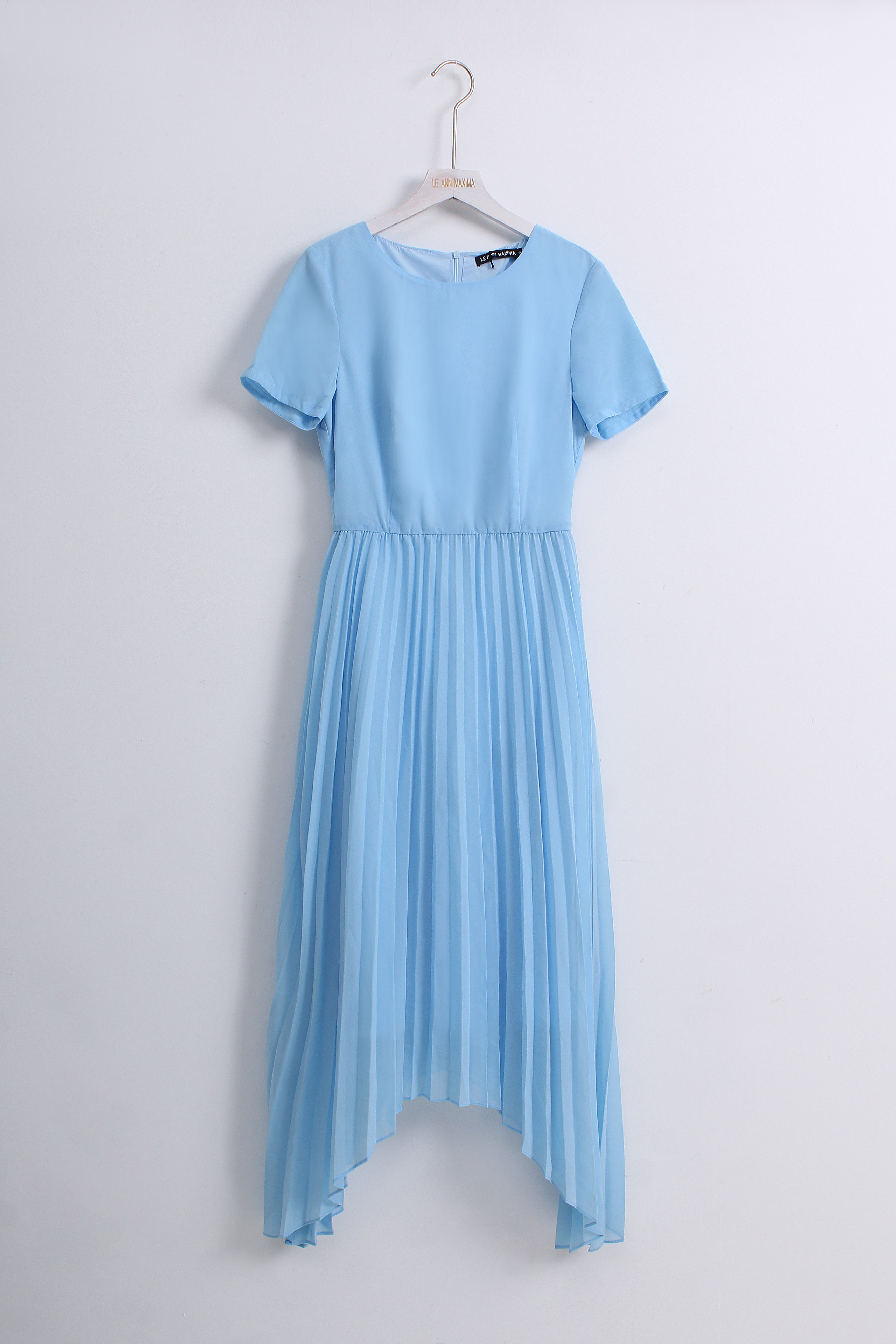 Light Blue High Low Pleated Dress