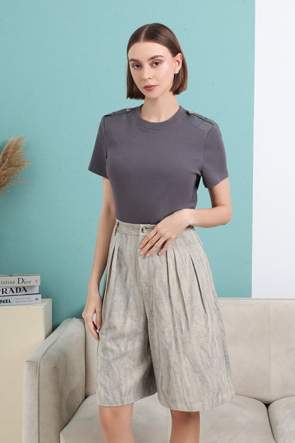 Pleated Knee Length Culotte Pants