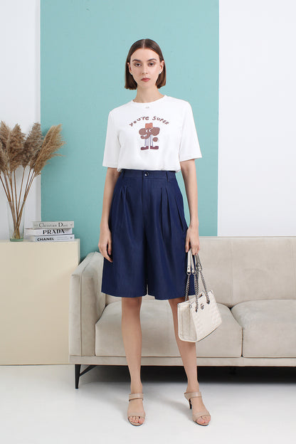 Pleated Knee Length Culotte Pants