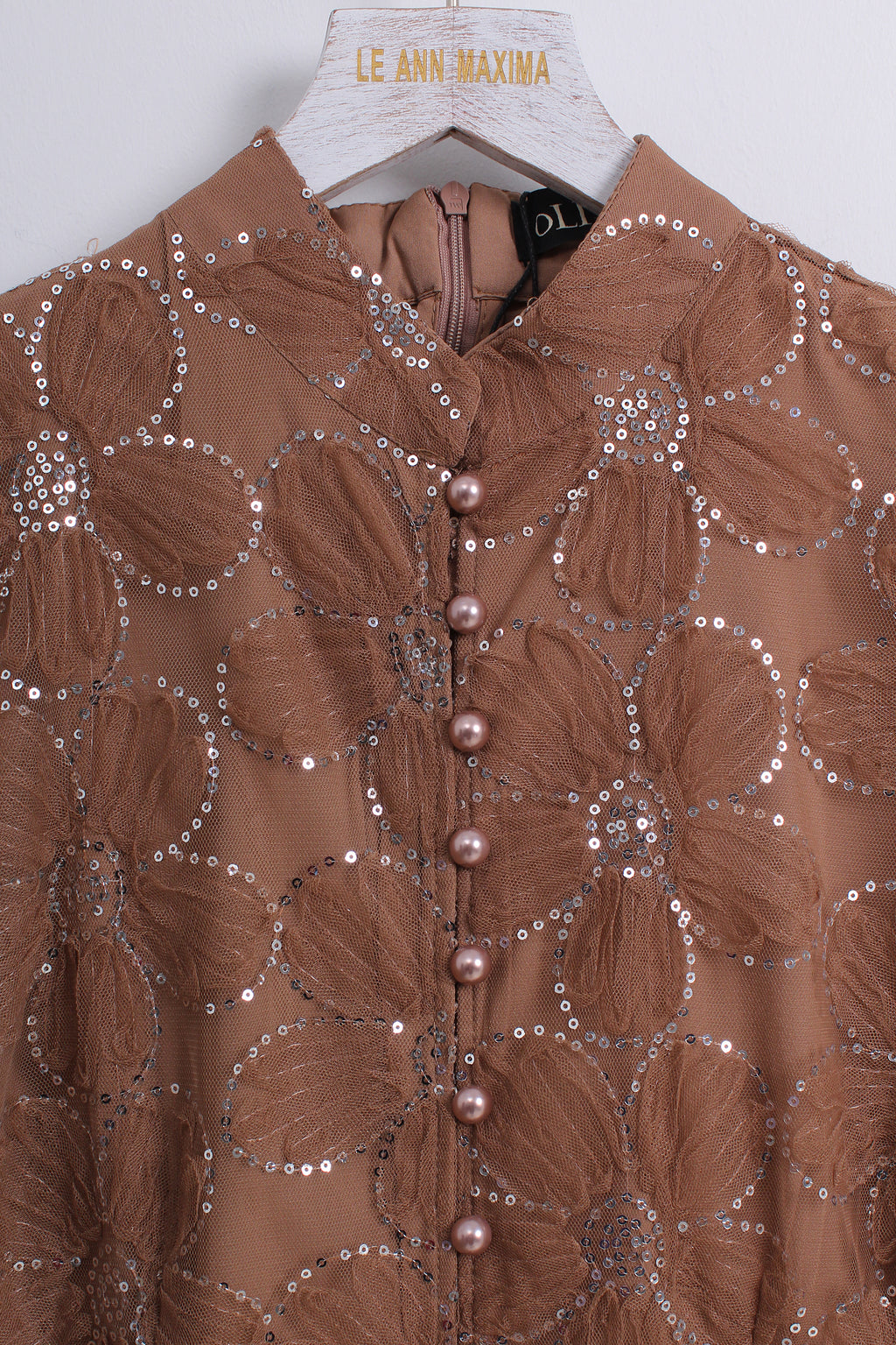 Floral Sequin Dress in Brown (L size)