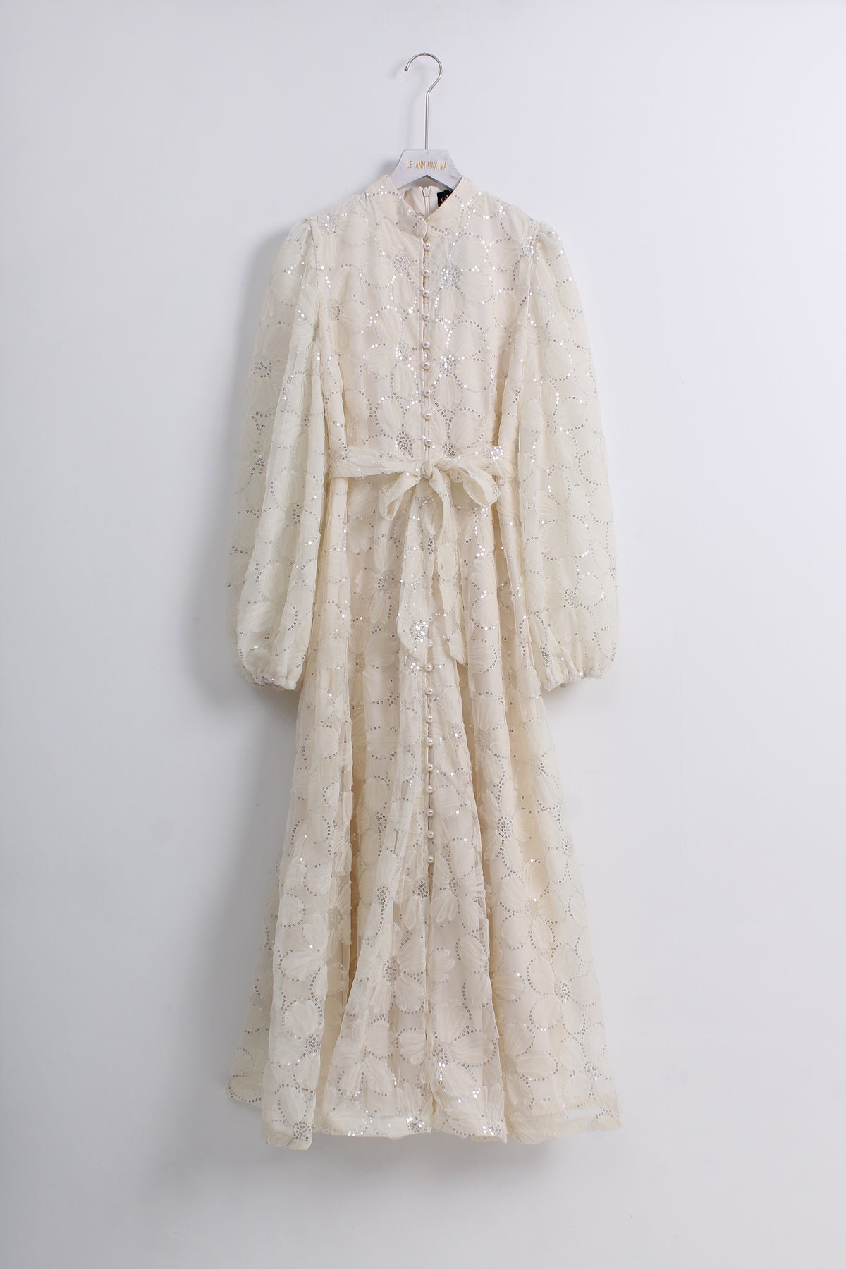 Floral Sequin Dress in Cream (XL size)