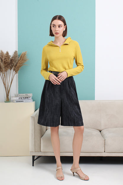 Pleated Knee Length Culotte Pants