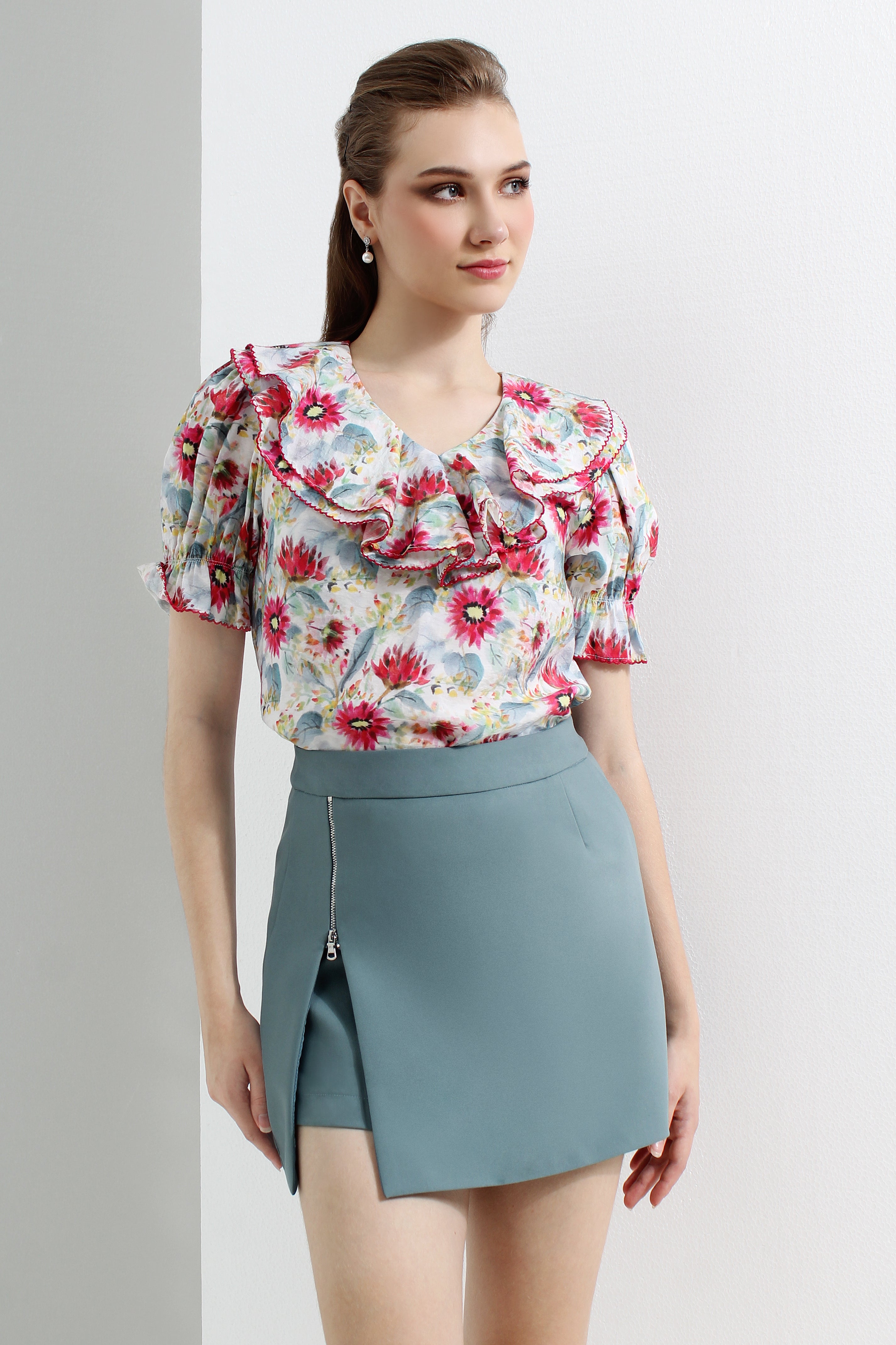 Zipper Slit Mini Skirt