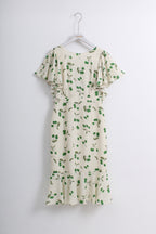 Cherry & Leaf Print Midi Dress