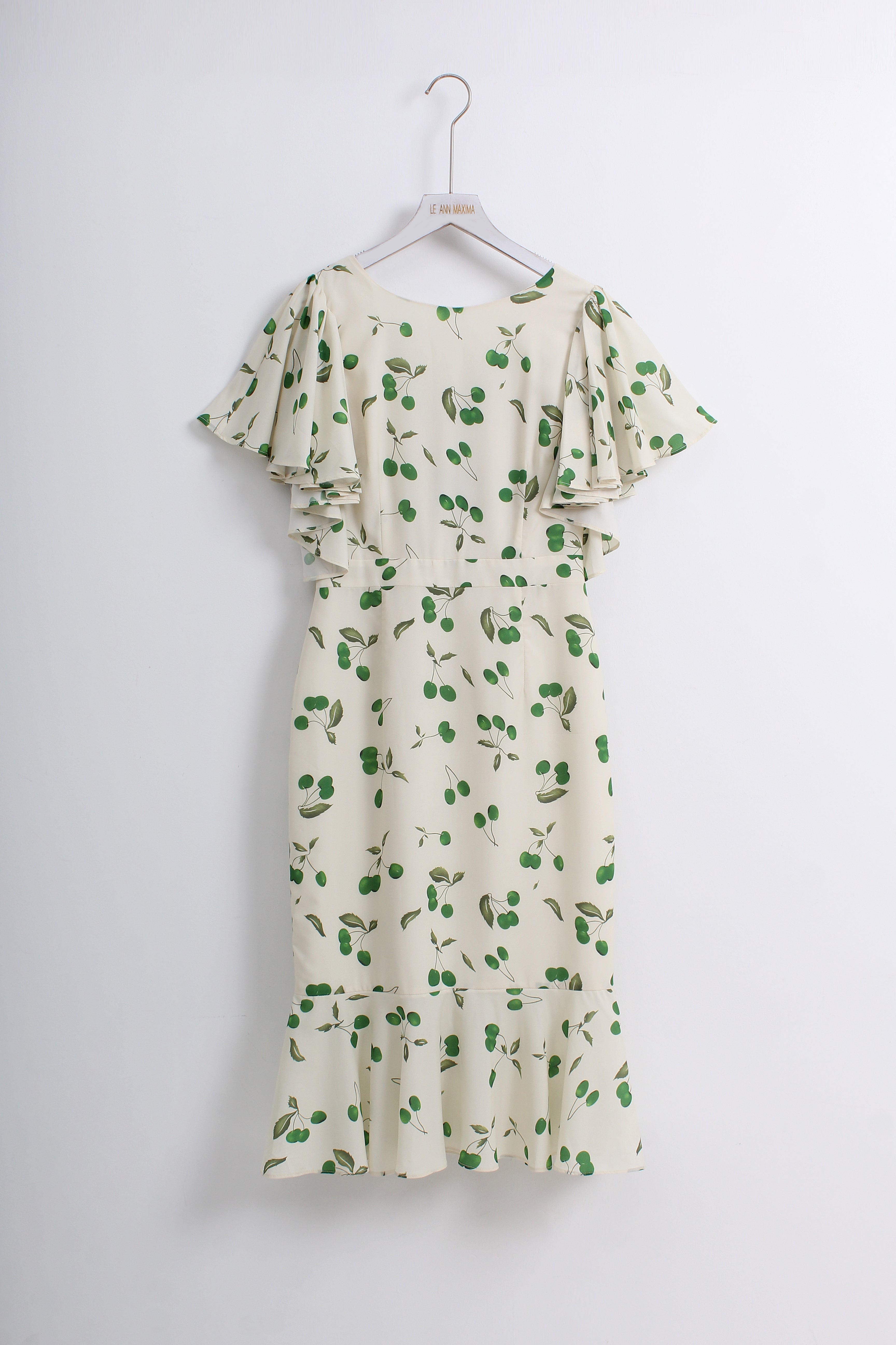 Cherry & Leaf Print Midi Dress