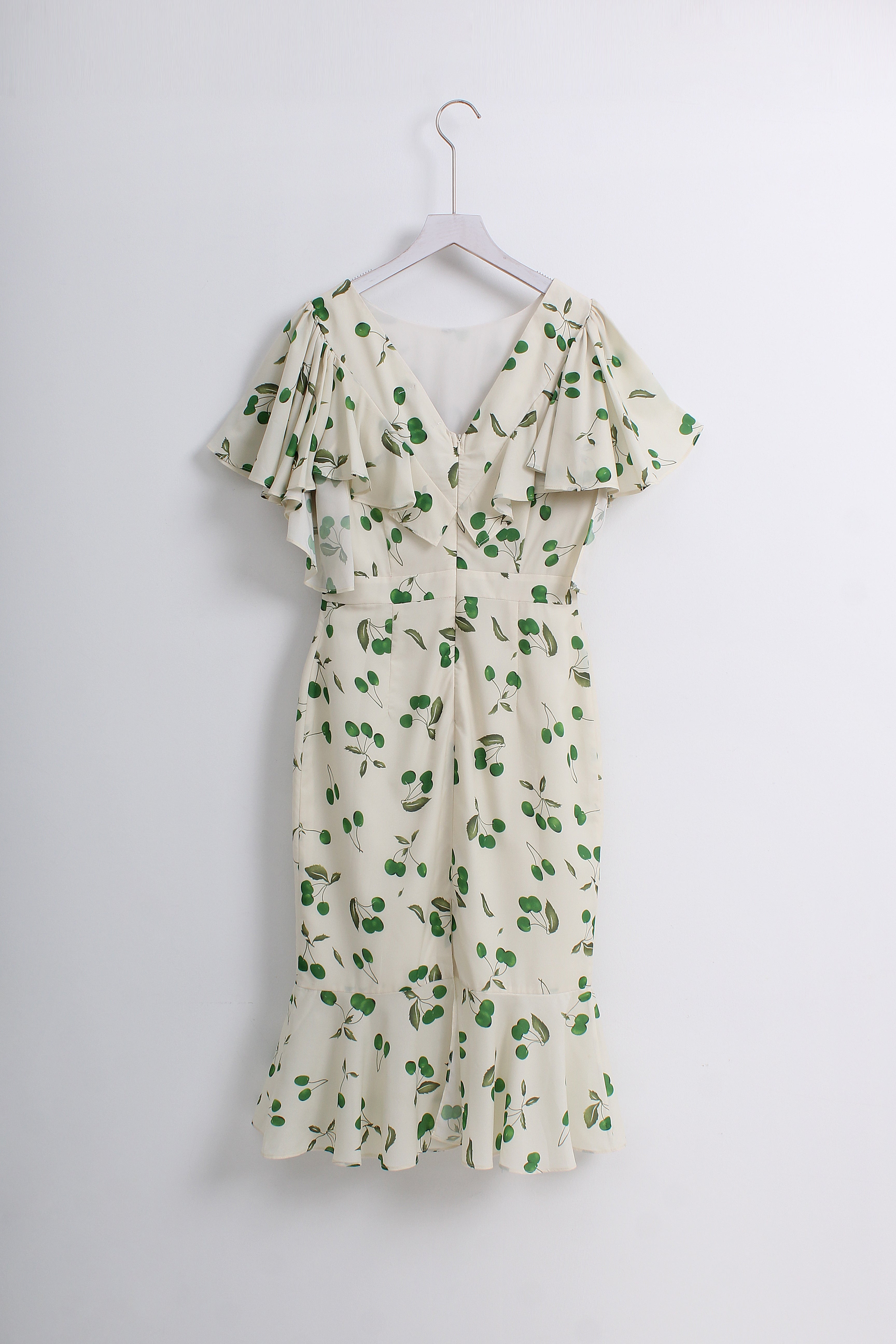 Cherry & Leaf Print Midi Dress