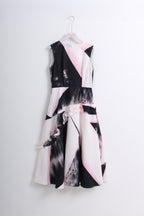 Abstract Black & Pink Midi Dress
