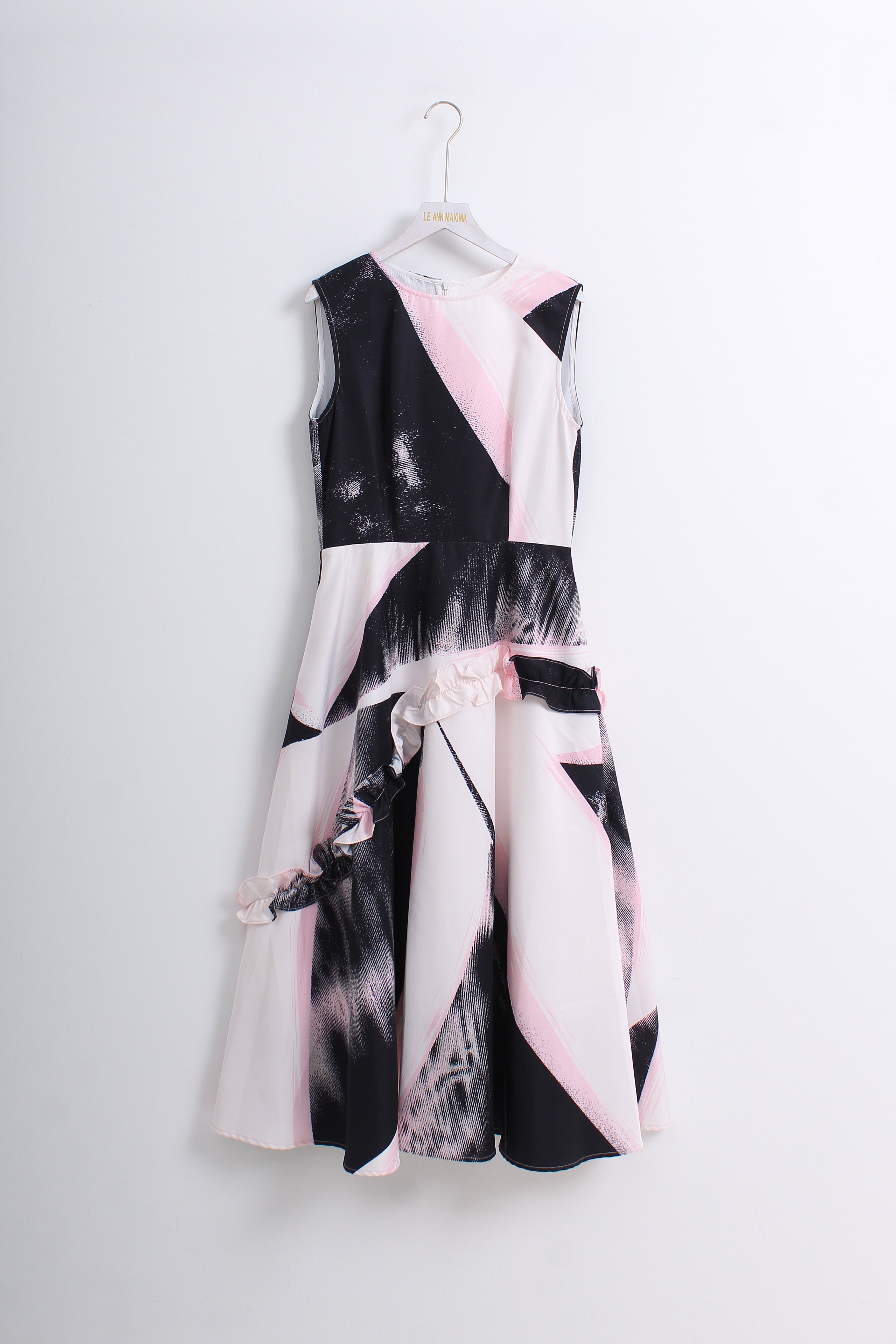 Abstract Black & Pink Midi Dress