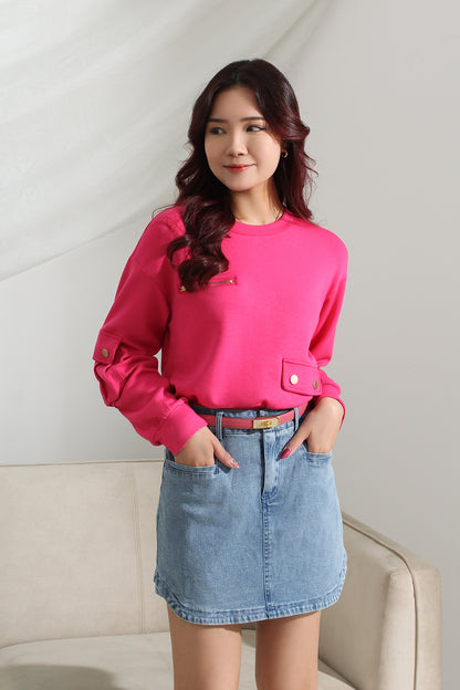 Long-sleeve Top with Pocket Detail