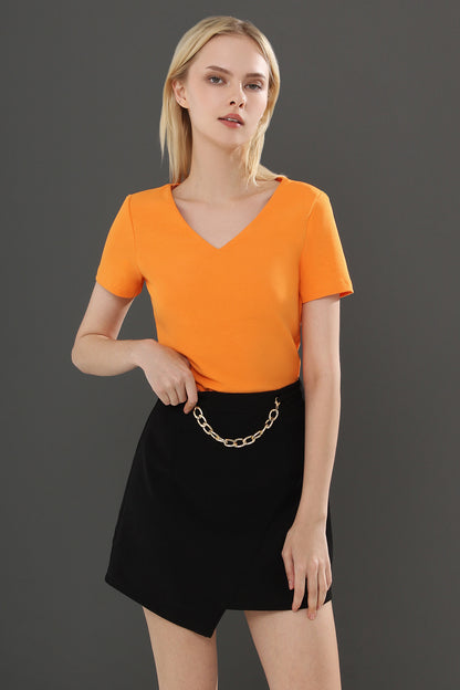Hasina V Neck Short Sleeve Plain Stretch Top
