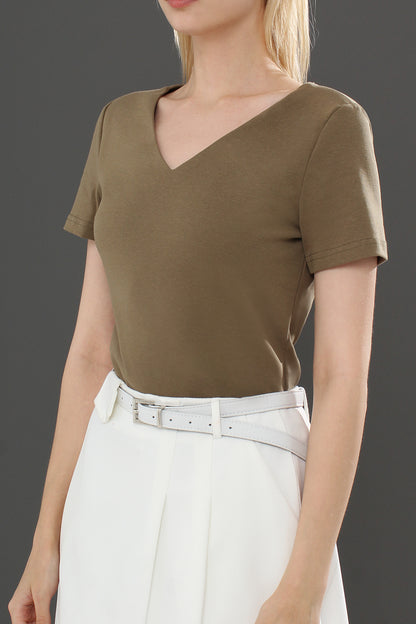 Hasina V Neck Short Sleeve Plain Stretch Top