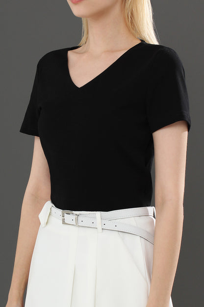Hasina V Neck Short Sleeve Plain Stretch Top
