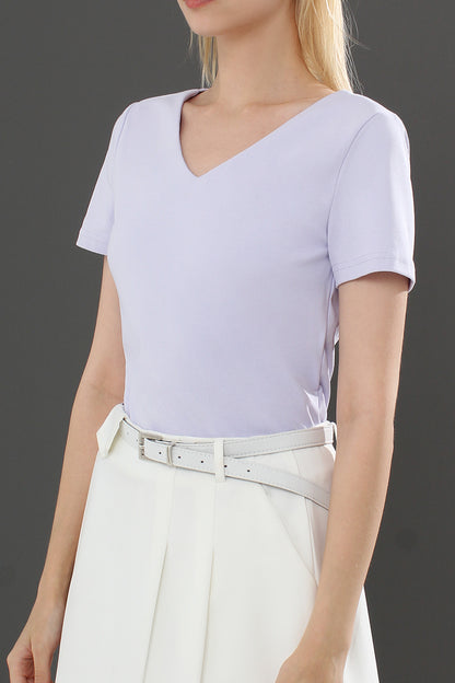 Hasina V Neck Short Sleeve Plain Stretch Top