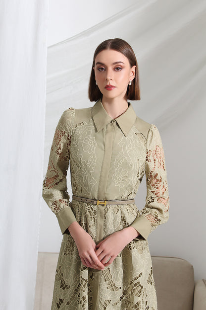 Élise Lace Collared Midi Dress