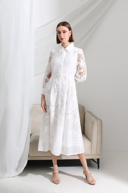 Élise Lace Collared Midi Dress