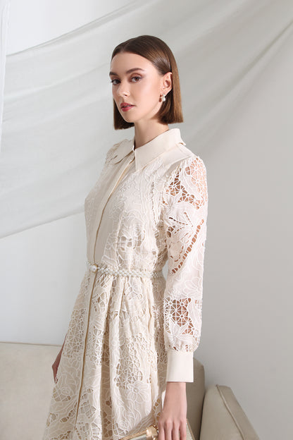Élise Lace Collared Midi Dress