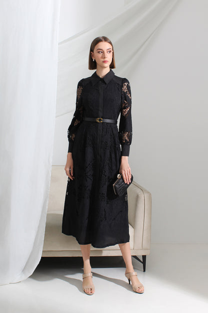 Élise Lace Collared Midi Dress