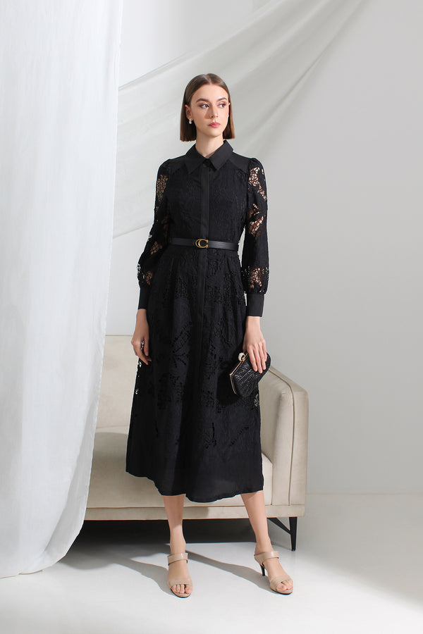 Elise Lace Collared Midi Dress