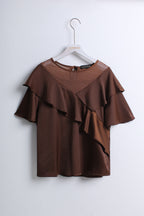 Sheer Ruffled Blouse in Brown (FREE size)