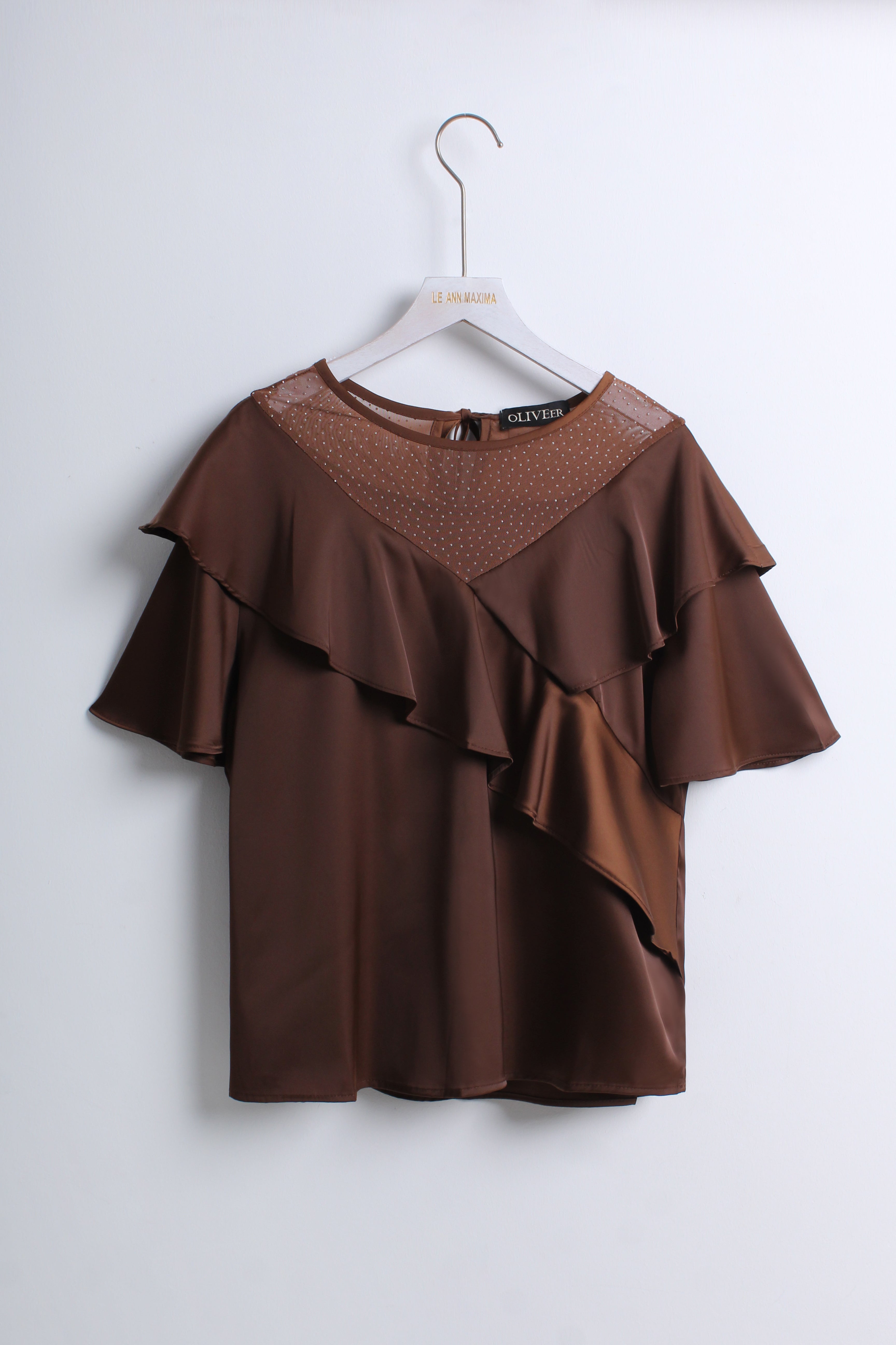 Sheer Ruffled Blouse in Brown (FREE size)