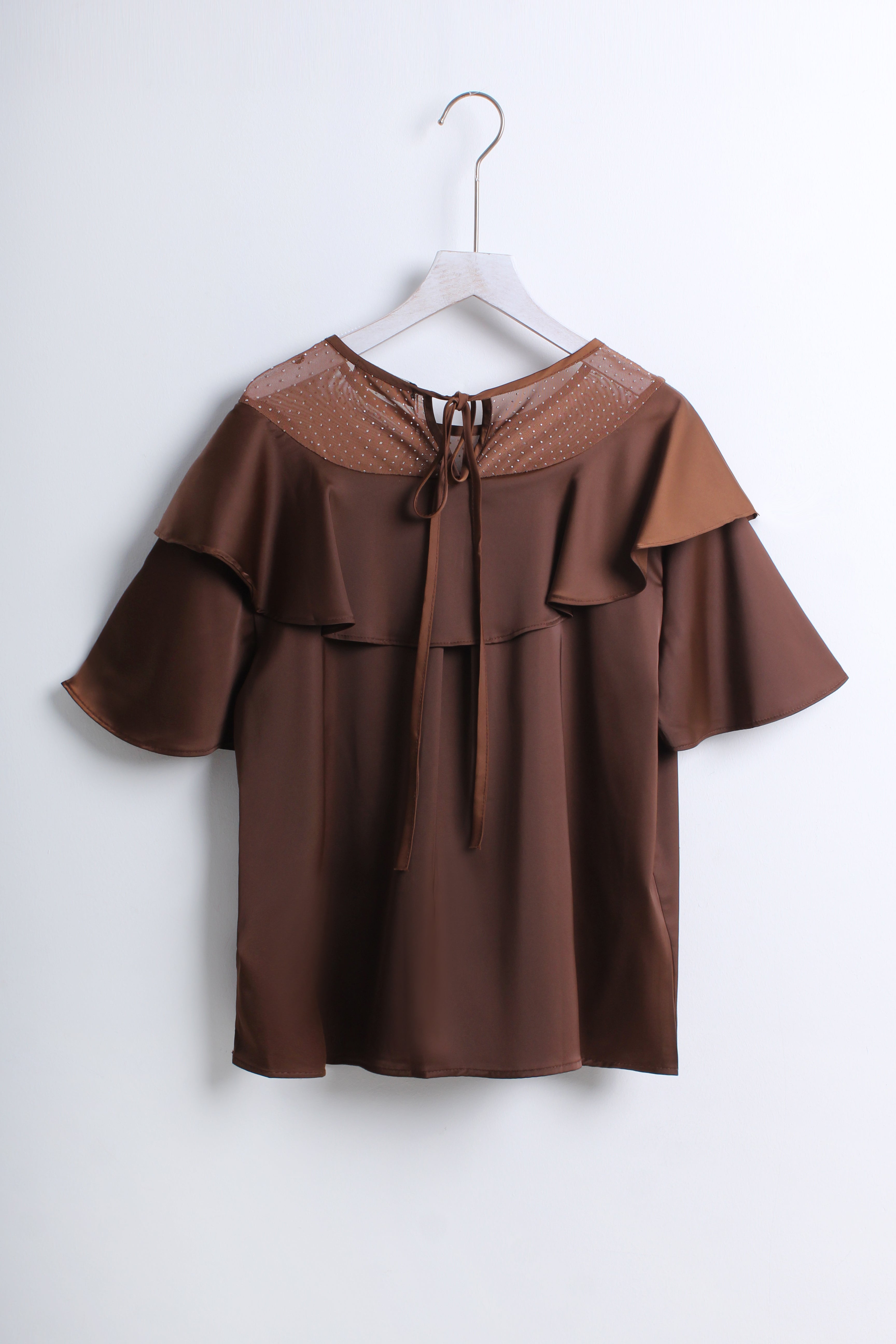 Sheer Ruffled Blouse in Brown (FREE size)