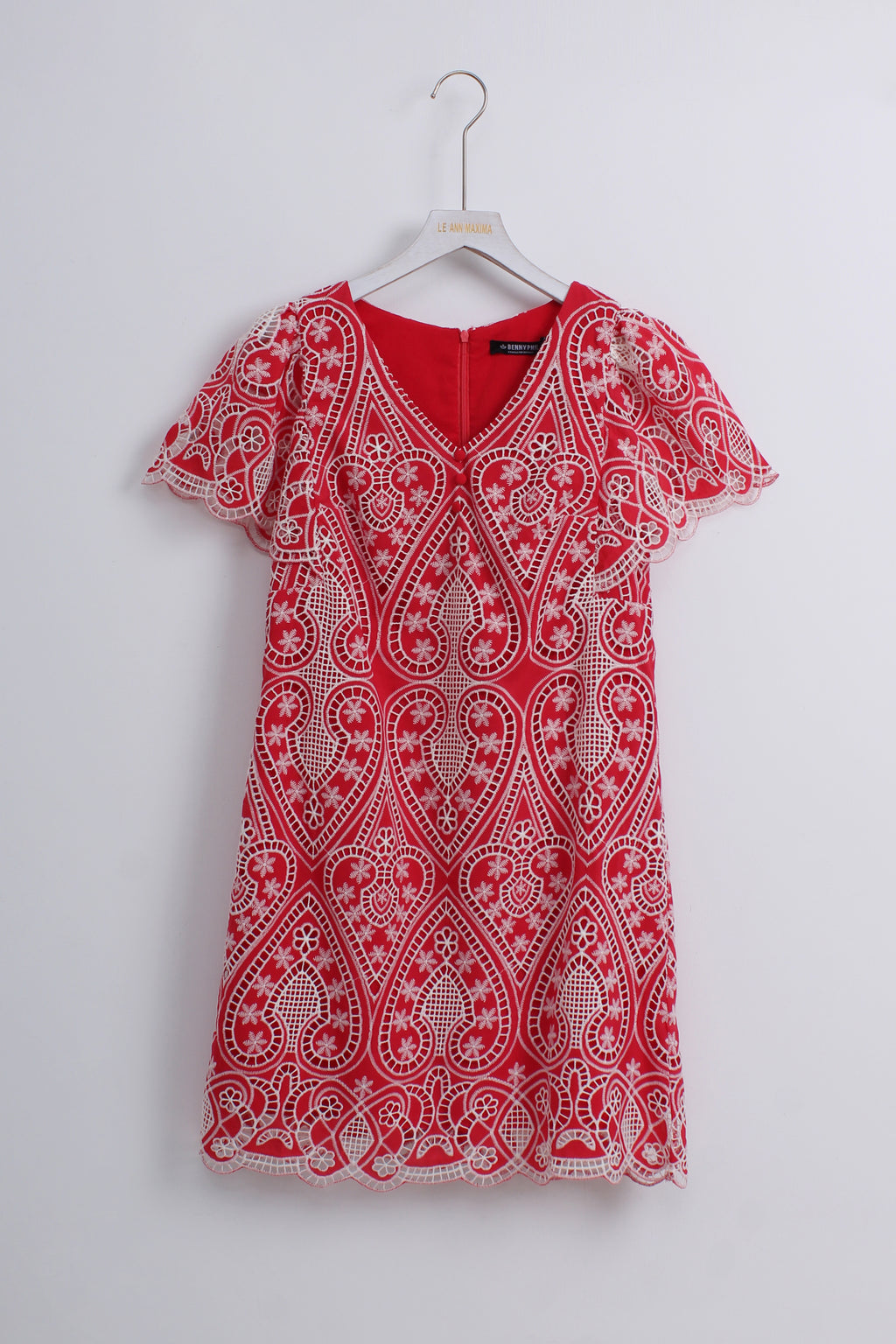 Bennyhill Eyelet Embroidered Dress in Red (M size)