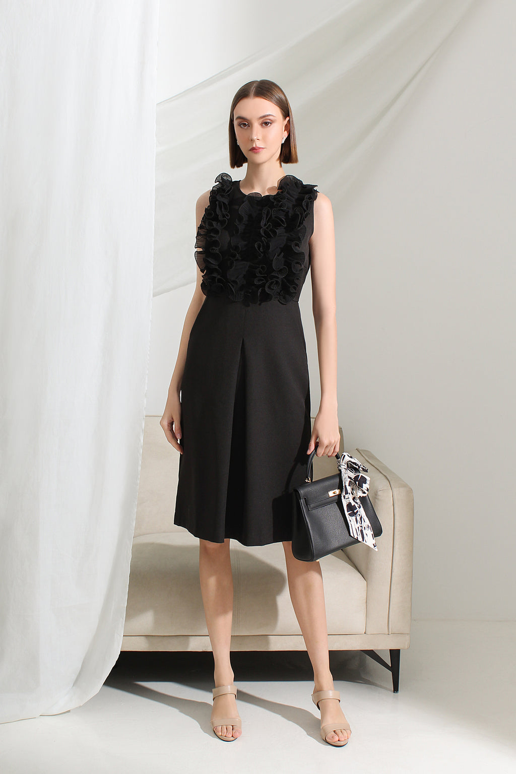 Aveline Sculpted Ruffle Midi Dress
