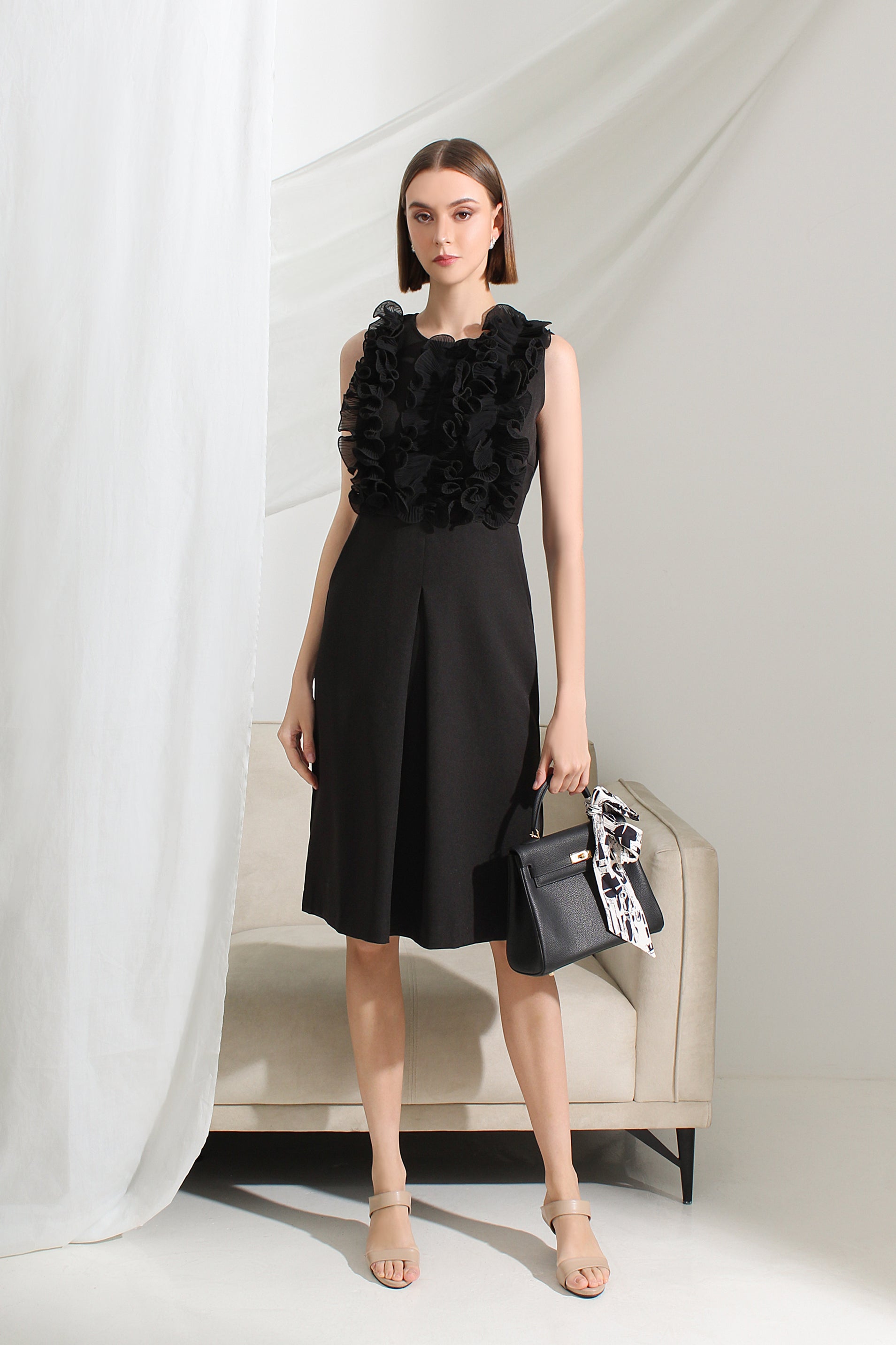 Aveline Sculpted Ruffle Midi Dress