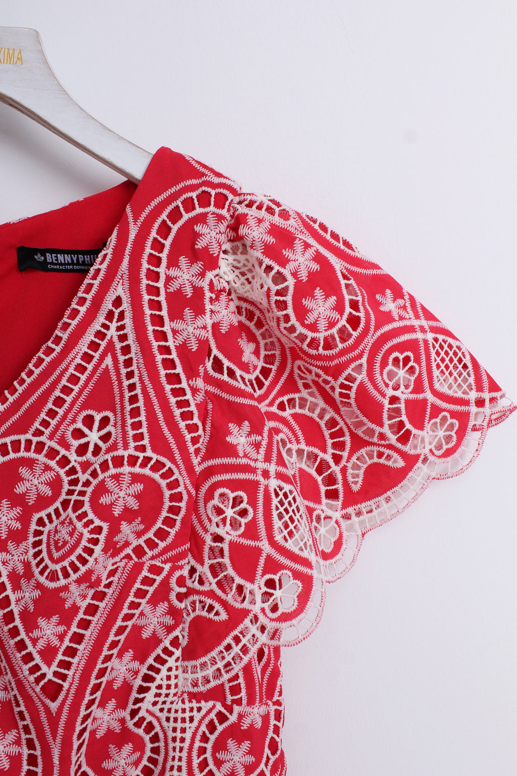 Bennyhill Eyelet Embroidered Dress in Red (M size)