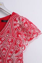 Bennyhill Eyelet Embroidered Dress in Red (M size)