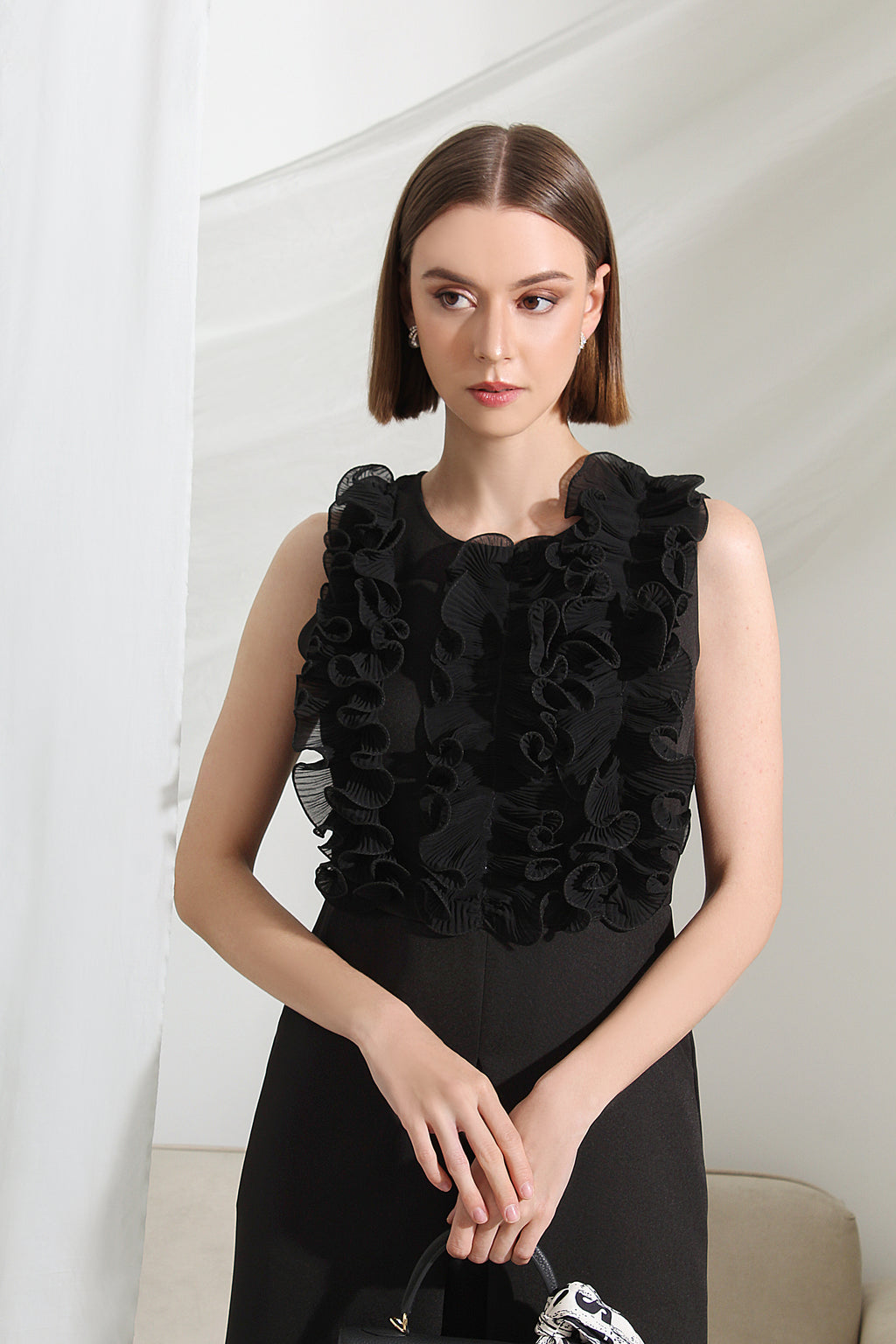 Aveline Sculpted Ruffle Midi Dress