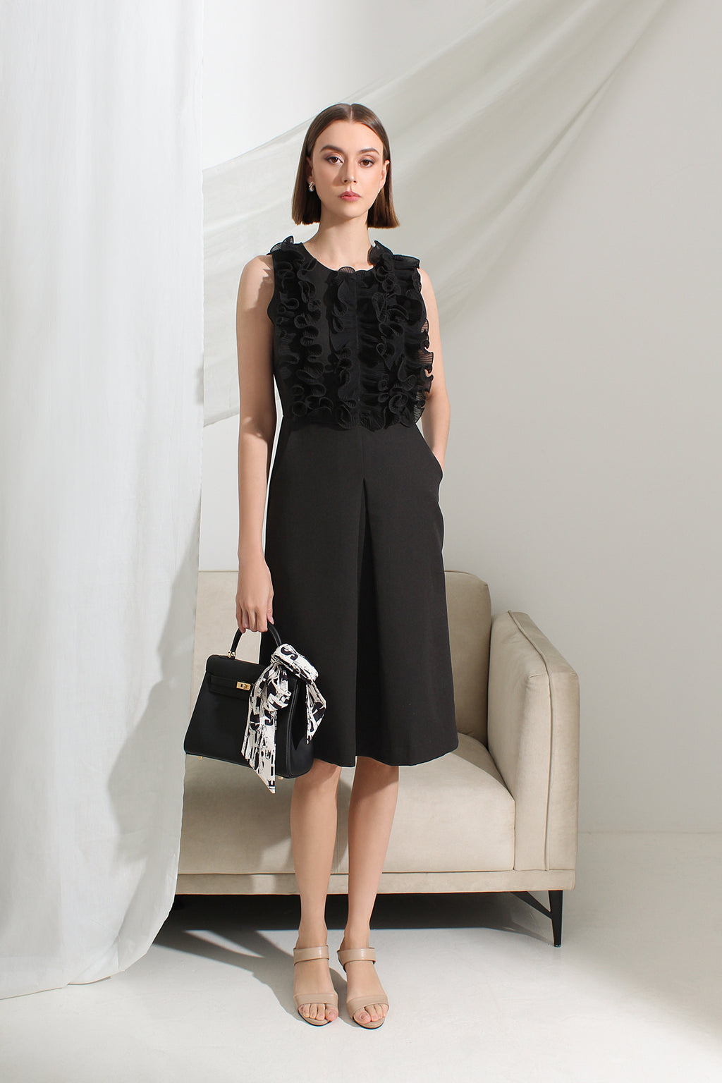 Aveline Sculpted Ruffle Midi Dress