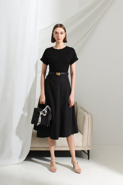 Elyse Contrast Knit & Flare Midi Dress