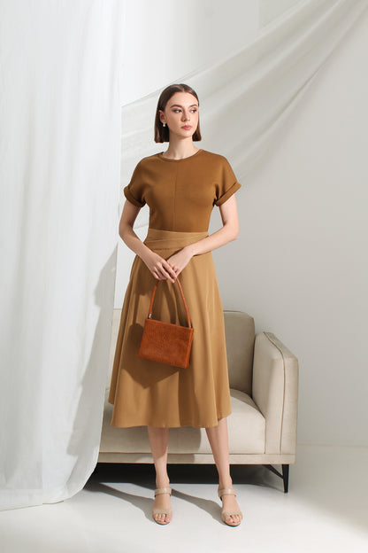 Elyse Contrast Knit & Flare Midi Dress