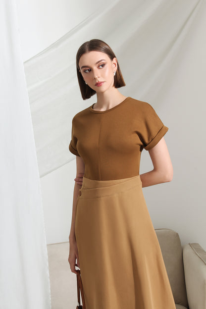 Elyse Contrast Knit & Flare Midi Dress