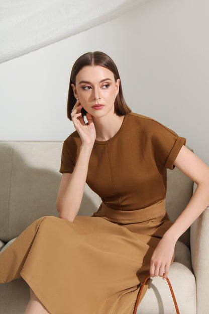 Elyse Contrast Knit & Flare Midi Dress