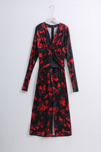 Red Floral Wrap Maxi Dress (M size)