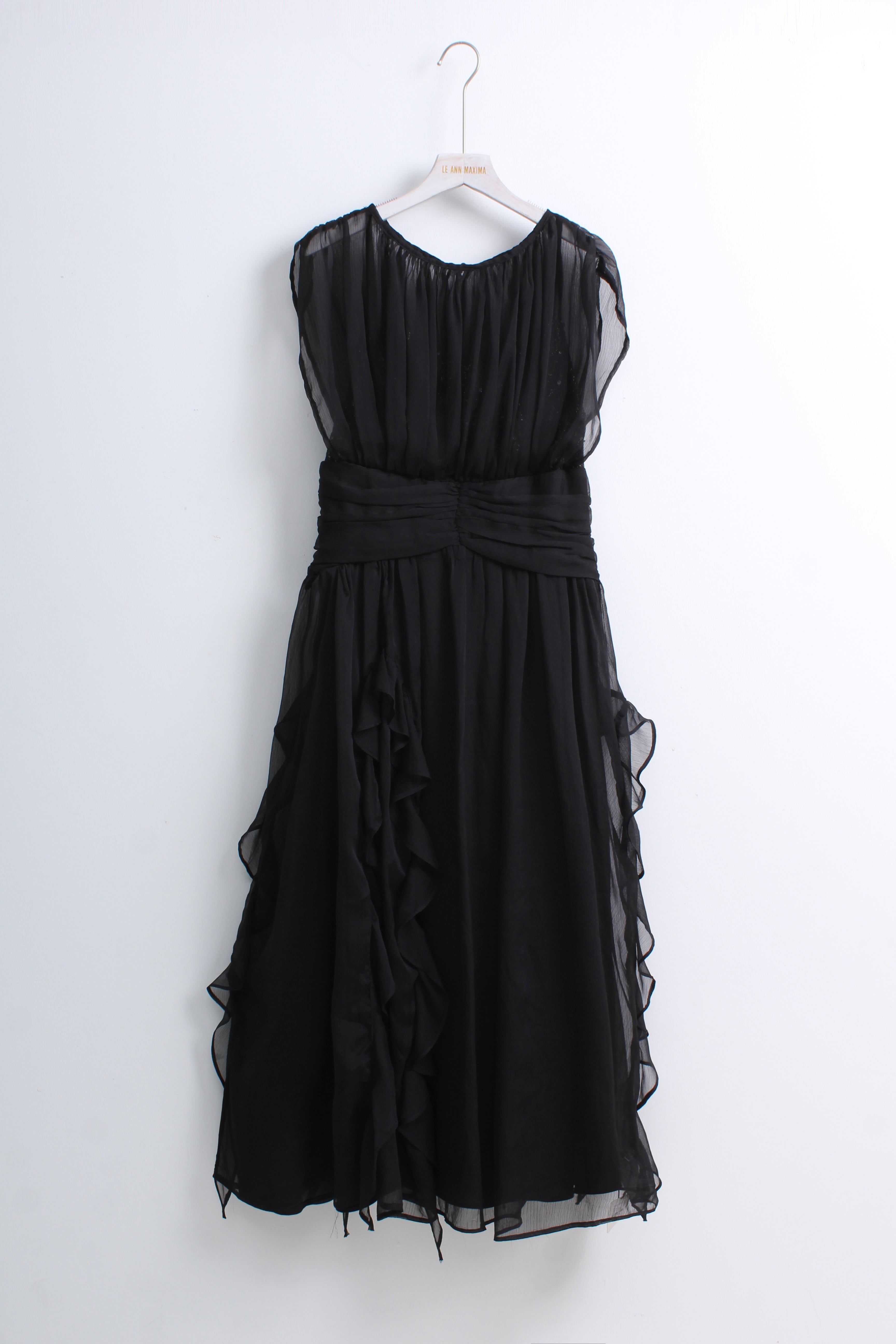 Romantic Ruffle Maxi Dress in Black (L size)