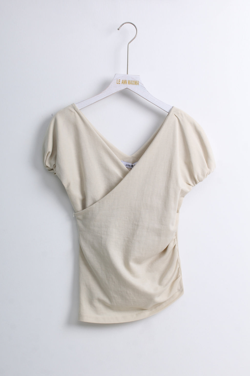 Puff Sleeve Wrap Top in Khaki (S size)
