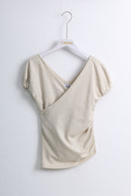 Puff Sleeve Wrap Top in Khaki (S size)
