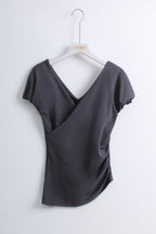 Puff Sleeve Wrap Top in Grey (S size)