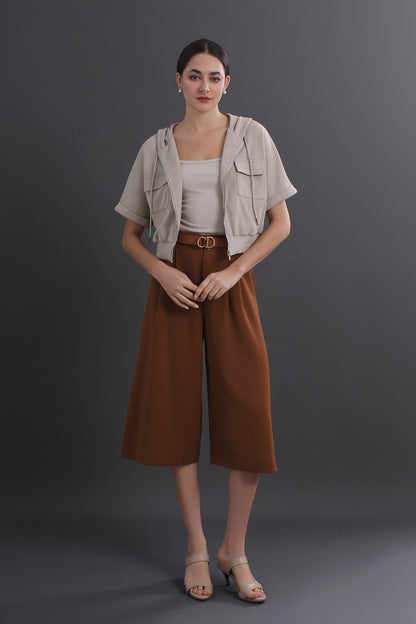 Agatha Plus Size Solid Color Wide-Leg Capri Pants With Pockets