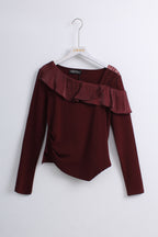 Burgandy Ruffle Sleeve Top (M size)