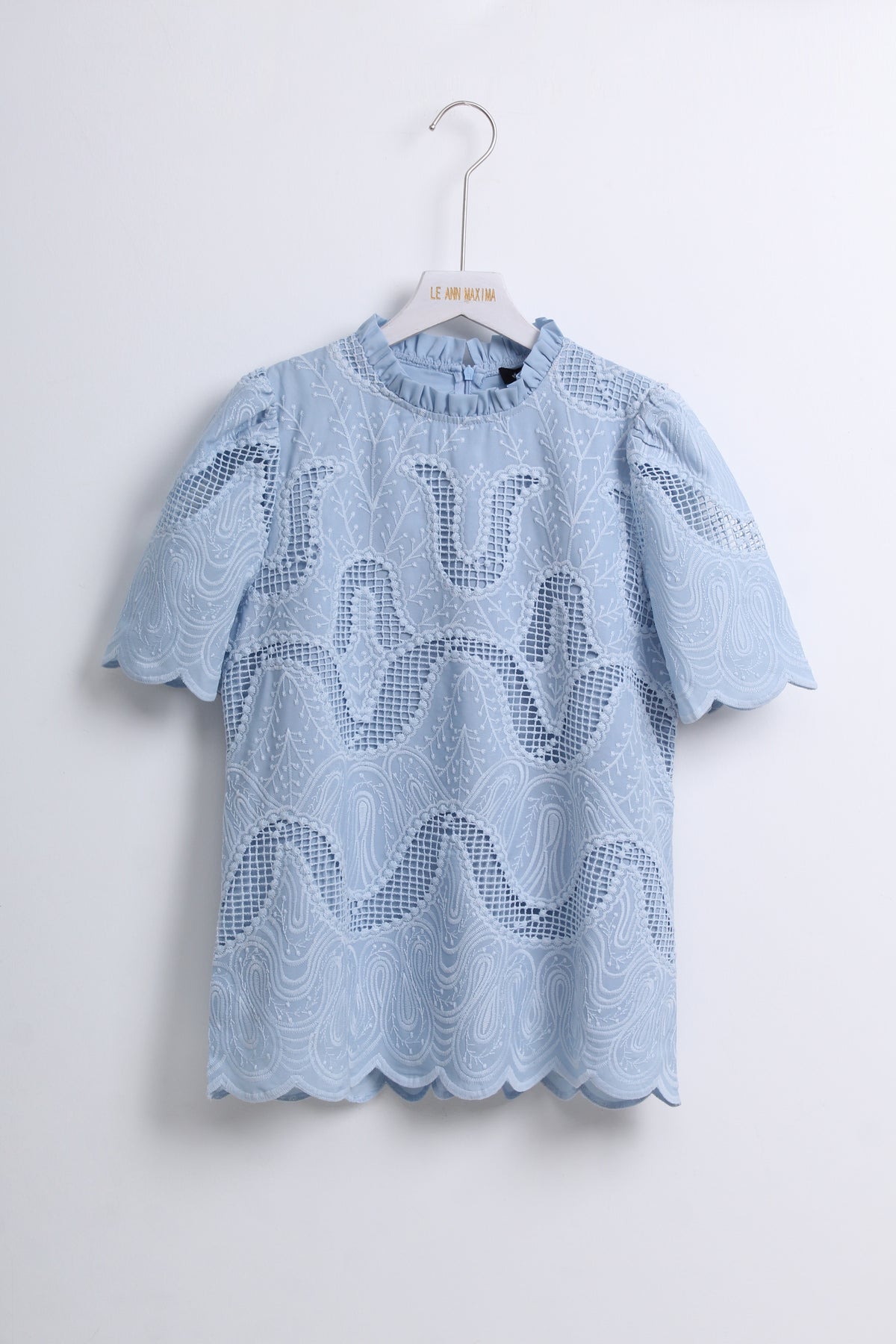 Scalloped Ruffled Blouse in Blue (M size)