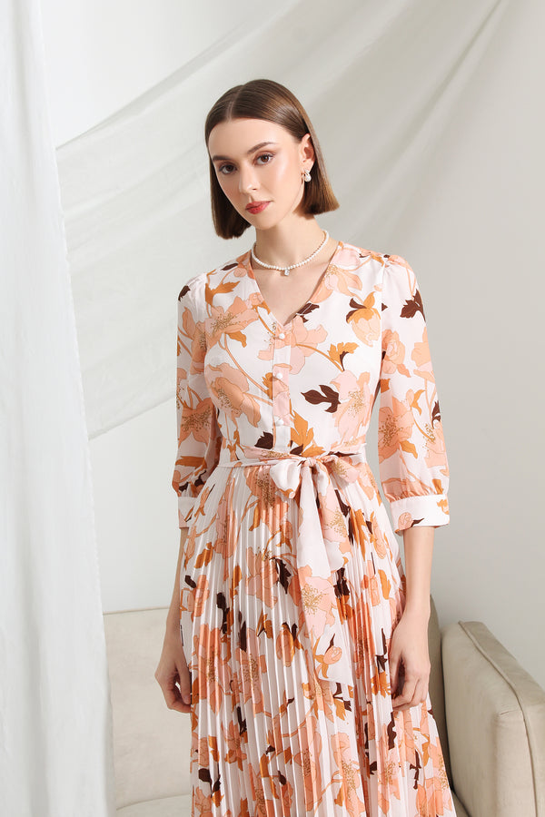 Elle Chiffon Pleated Midi Dress