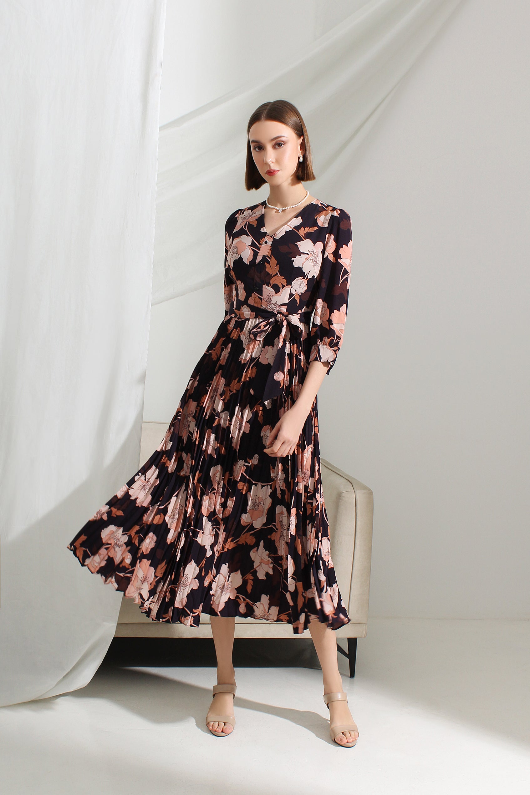 Elle Chiffon Pleated Midi Dress