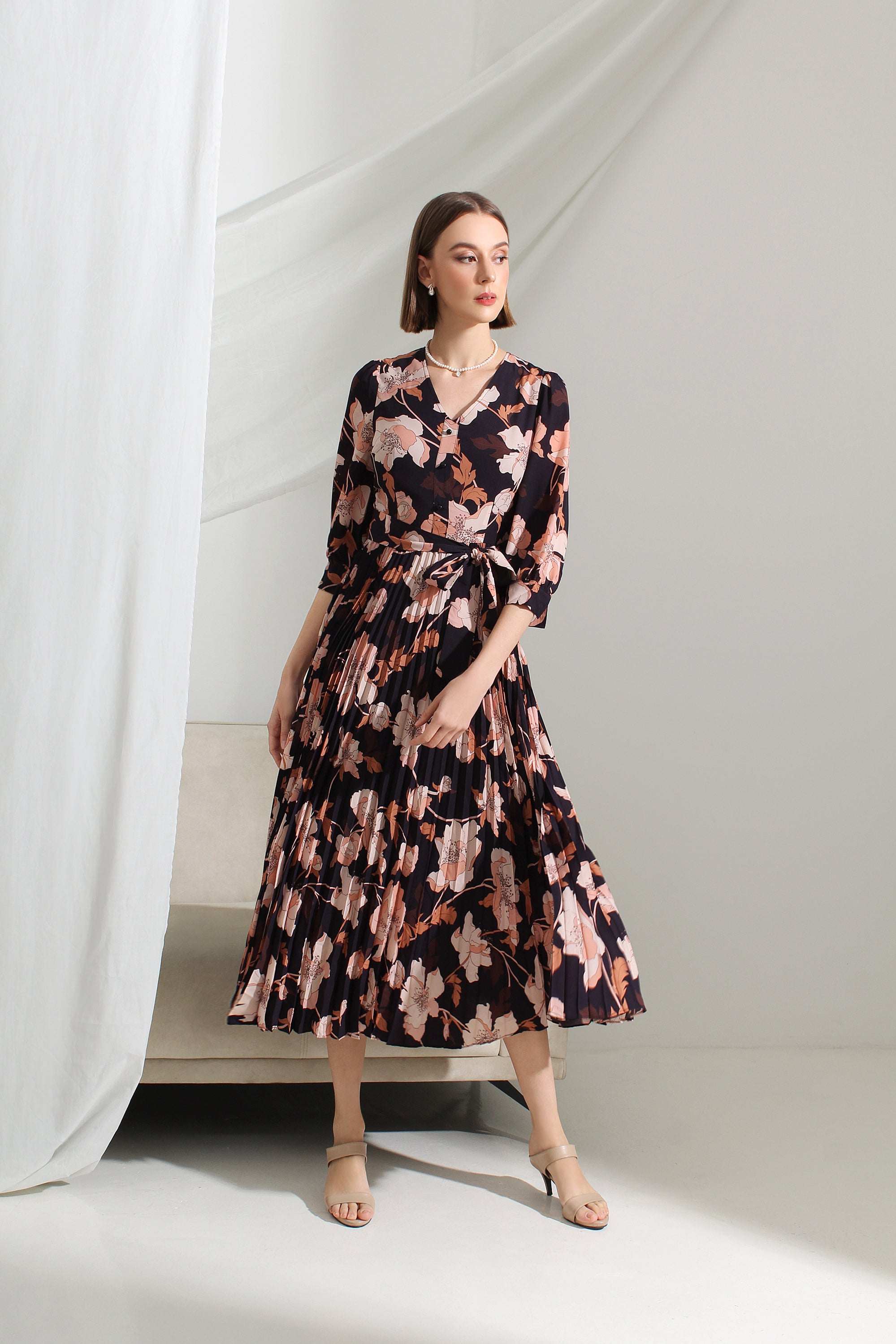 Elle Chiffon Pleated Midi Dress