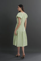 Cotton Puff Sleeve Round Neck Midi Dress
